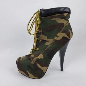 Camouflage High Heel Ankle Boots